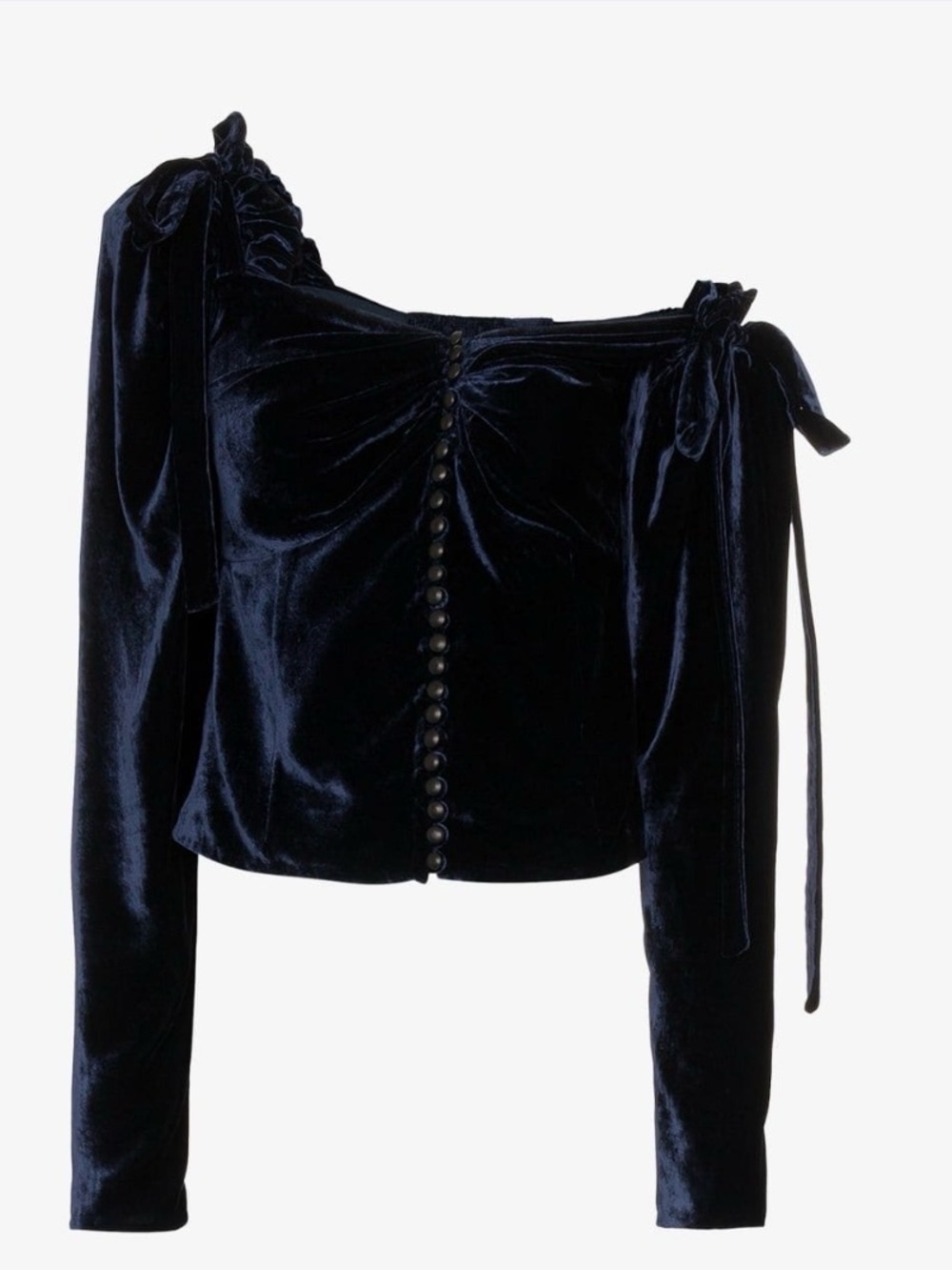 Magda Butrym Women's Blue Leticia Off-shoulder Silk Blend Velvet Top Size 34